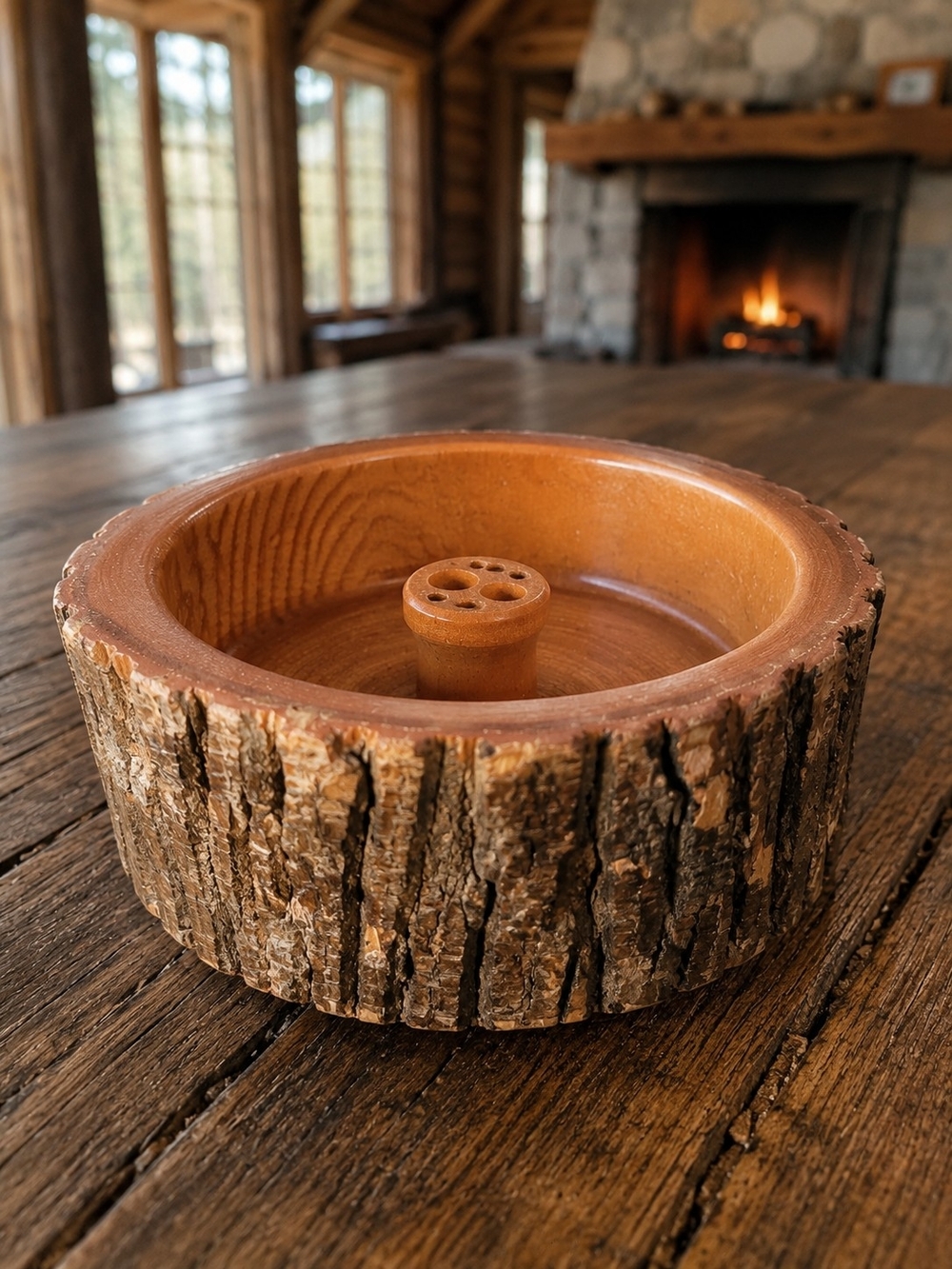 Vintage Bark Edge Wood Nut Bowl Rustic Live Edge Nutcracker Bowl 7"